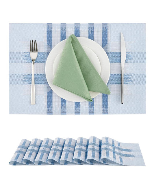 Leetaltree Geometric Print Blue Placemats Set of 8 - Heat Resistant Non-Slip Place mats for Dining Table, Washable Durable PVC Vinyl Woven Table Mats (Geometric Blue, 8)
