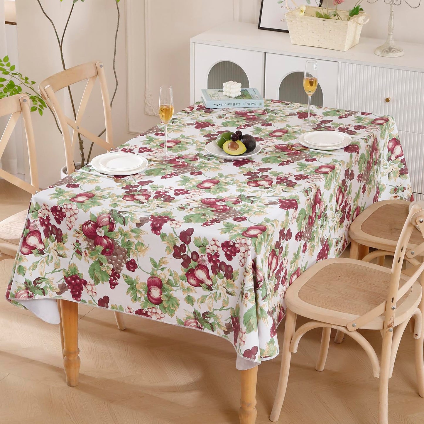 Walrus Heavy Duty Vinyl Tablecloth with Flannel Backing Waterproof Oil-Proof Plastic Table Cloth Stain-Resistant Wipeable Rectangle or Square Table Cover for Indoor and Outdoor (Fruits, 60x102 Inch)