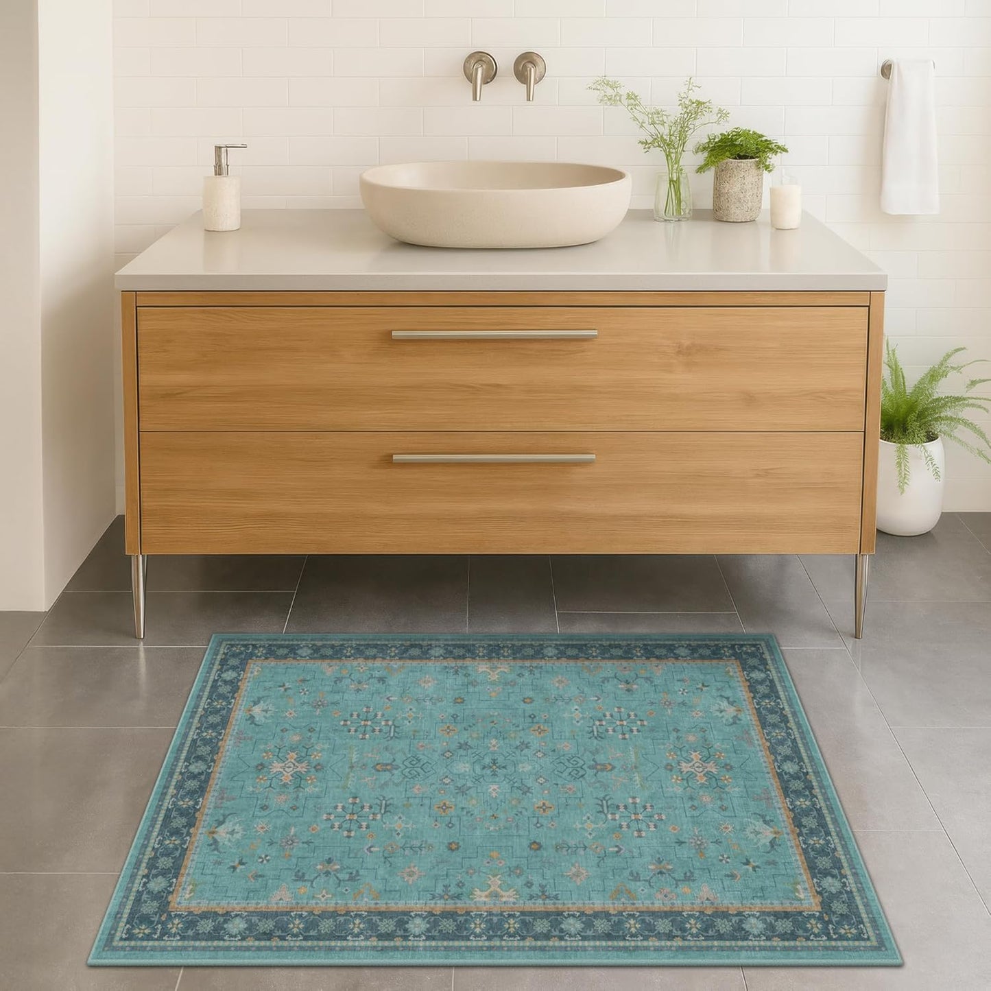 Skiennix 2x3 Washable Teal Rug - Waterproof, Non-Slip, Stain & Fade Resistant for Entryway & Kitchen