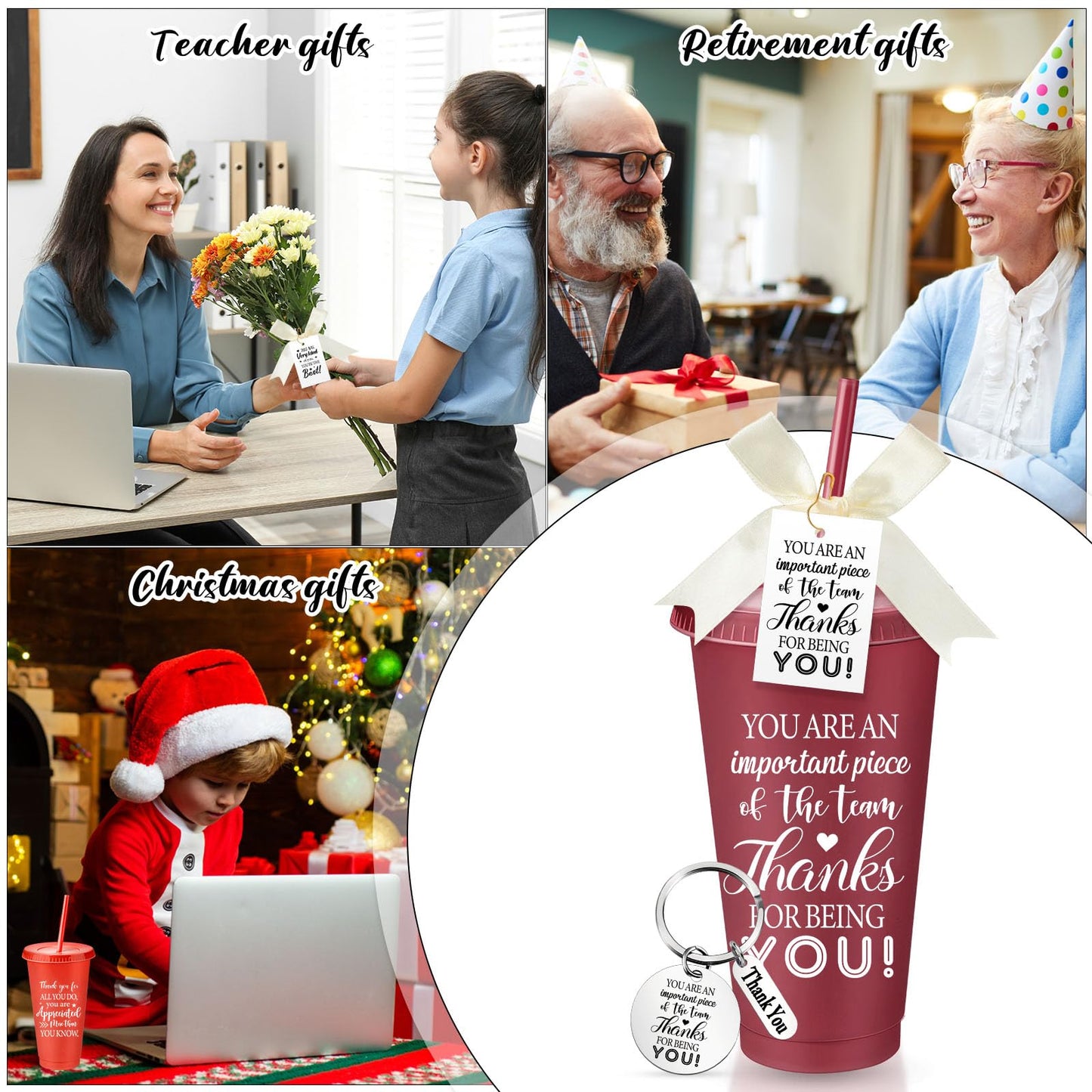 Funnymoom 20 Pack Employee Appreciation Gifts Cup Bulk, 24oz Thank You Plastic Tumblers with Lids Straws Keychains, Party Favors for Staff, Coworkers, Team, Teachers(Amazing)