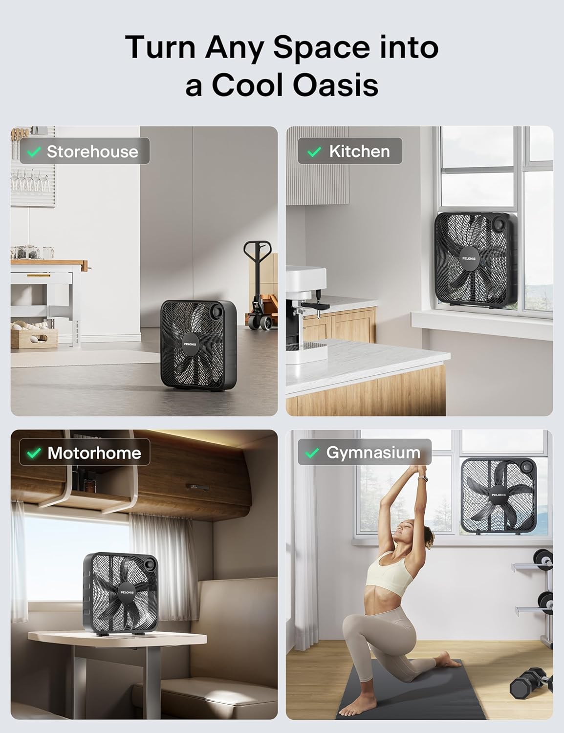 Pelonis 20-Inch Box Fan - 3 Speed Floor & Window Fan with Superior Air Throw (2295 CFM) - Lightweight & Versatile for Home or Office