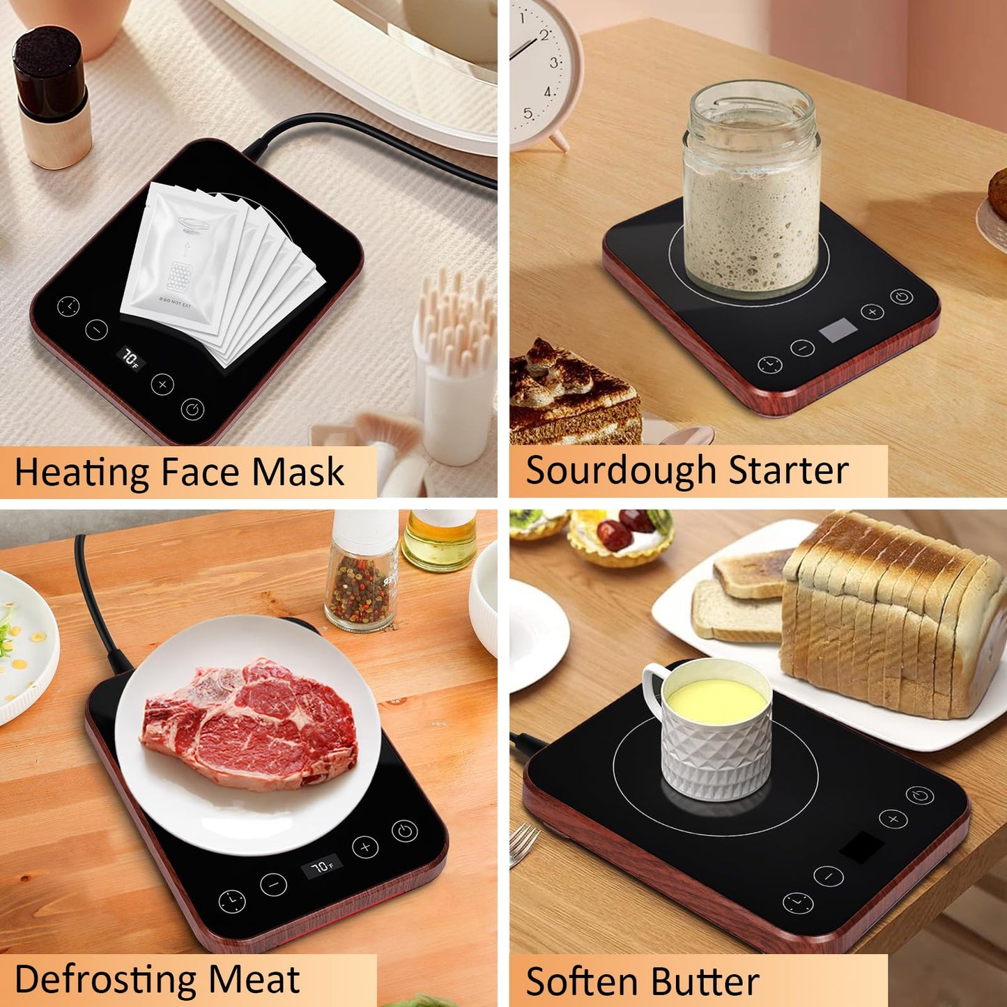 Sourdough Starter Warmer, MAXVINI Upgrade Sourdough Warming Mat with Precision Temperature Control (70-100°F) Auto-Warming Sensor, 0-12H Timer & Auto On/Off, for Home Bakers & Beginners - Wood Grain