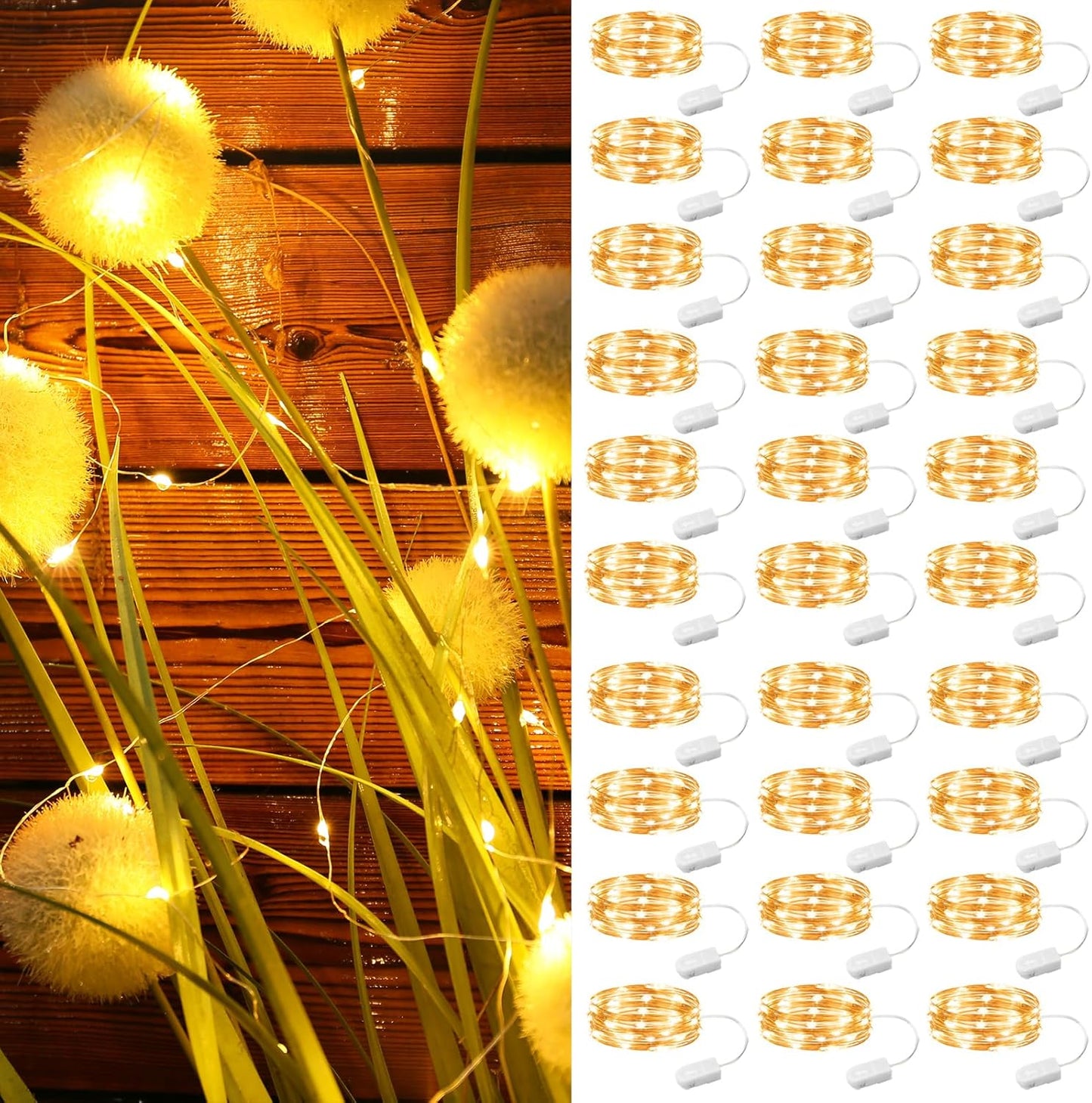 ZSJWL Fairy Lights - 30 Pack Battery Operated Warm White 7Ft Mini String Lights | Waterproof Twinkle Lights for Weddings, Parties, and Home Decor