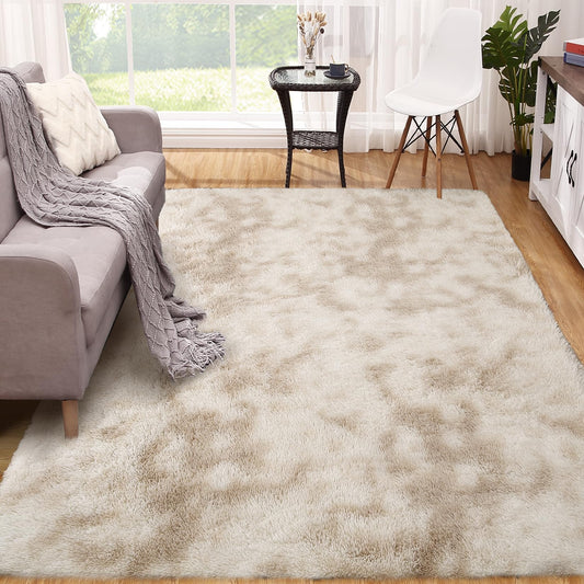 IMINROME Shaggy Area Rug Indoor Plush Fluffy Rugs, Modern Fuzzy Soft and Comfy Carpet Tie-Dyed Accent Rugs for Bedroom Living Room Kids Nursery Fluffy Area Rug, Beige Taupe, 5' x 8'