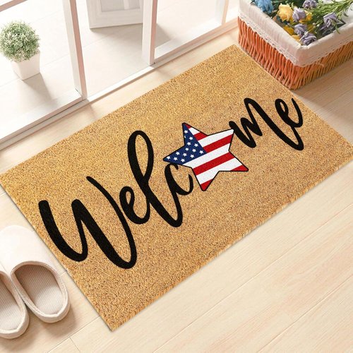 FYSUIMU Patriotic Coir Door Mat - Non-Slip American Flag Design | 4th of July Home Decor, 16.5 x 29 Inch