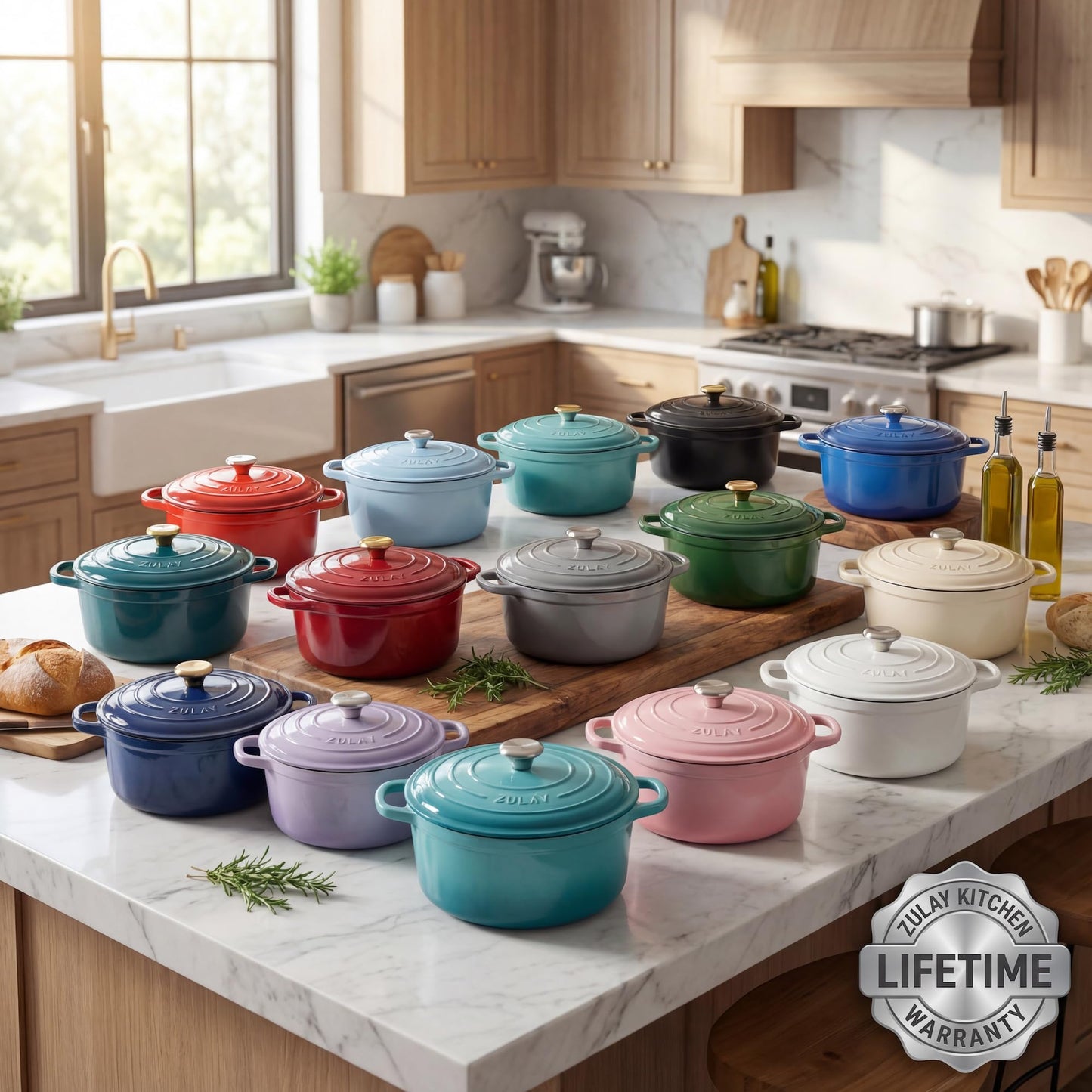 Zulay Kitchen 6.4 Quart Enameled Cast Iron Dutch Oven Pot with Lid, Emerald