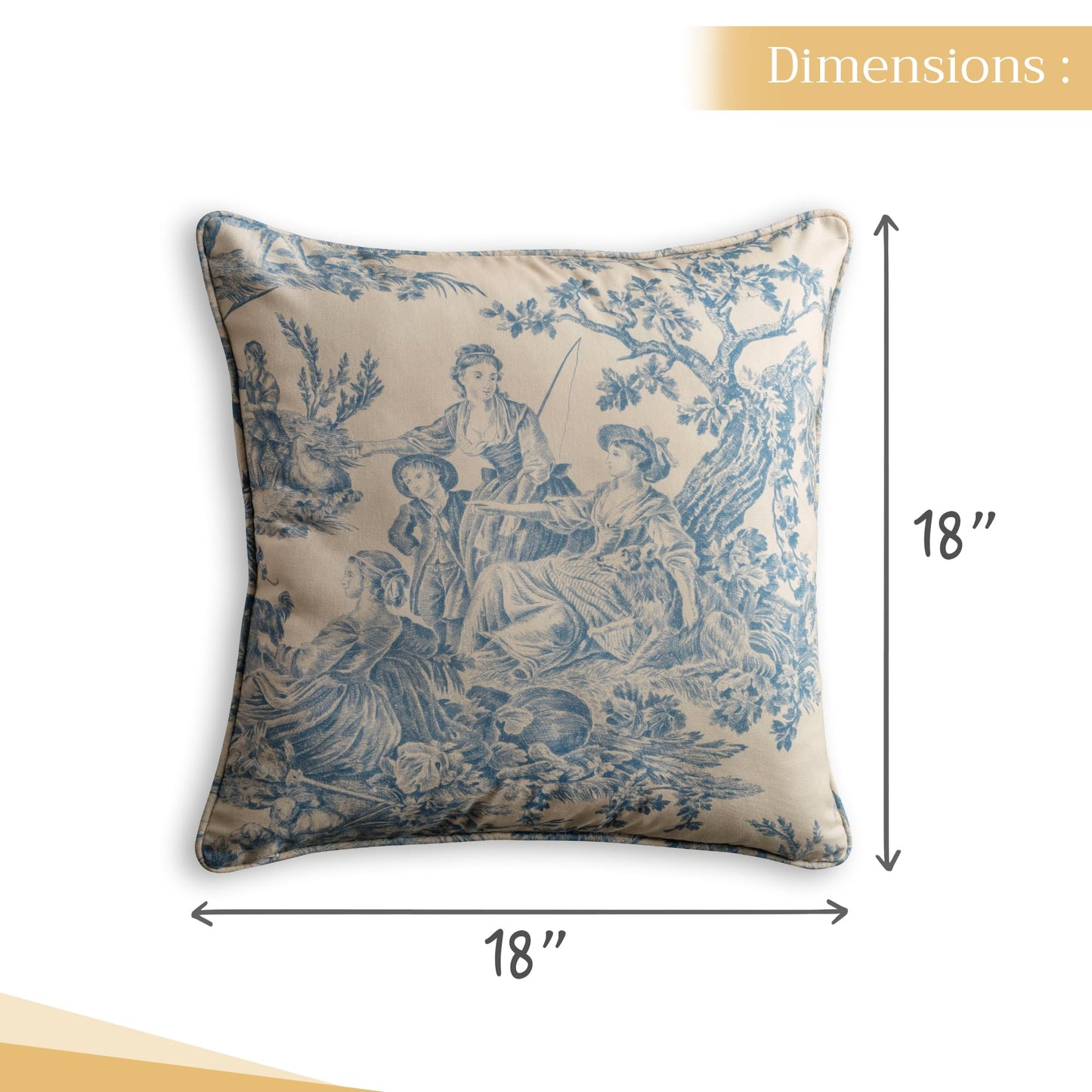 Maison d' Hermine Decorative Pillow Covers 18 x 18 inch Square 100% Cotton Toile Throw Pillow Covers with Invisible Zipper for Living Room Couch Chair Sofas Gifts for Mothers Day - The Miller - Blue