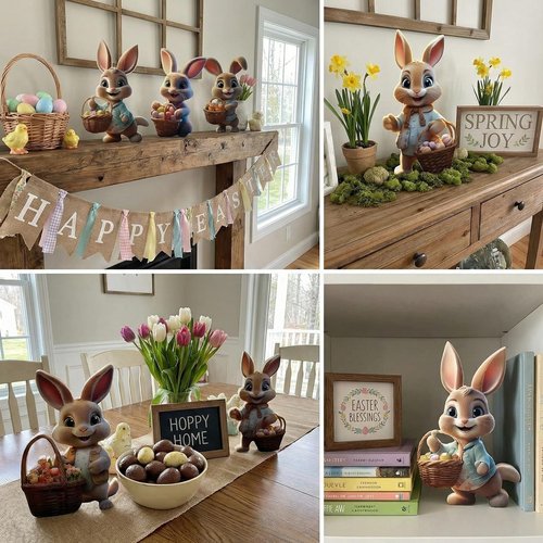 dunfack Easter Decorations for Home, Bunny Decorations Spring Home Decor,6 pcs Wooden Easter Bunny Table Sign