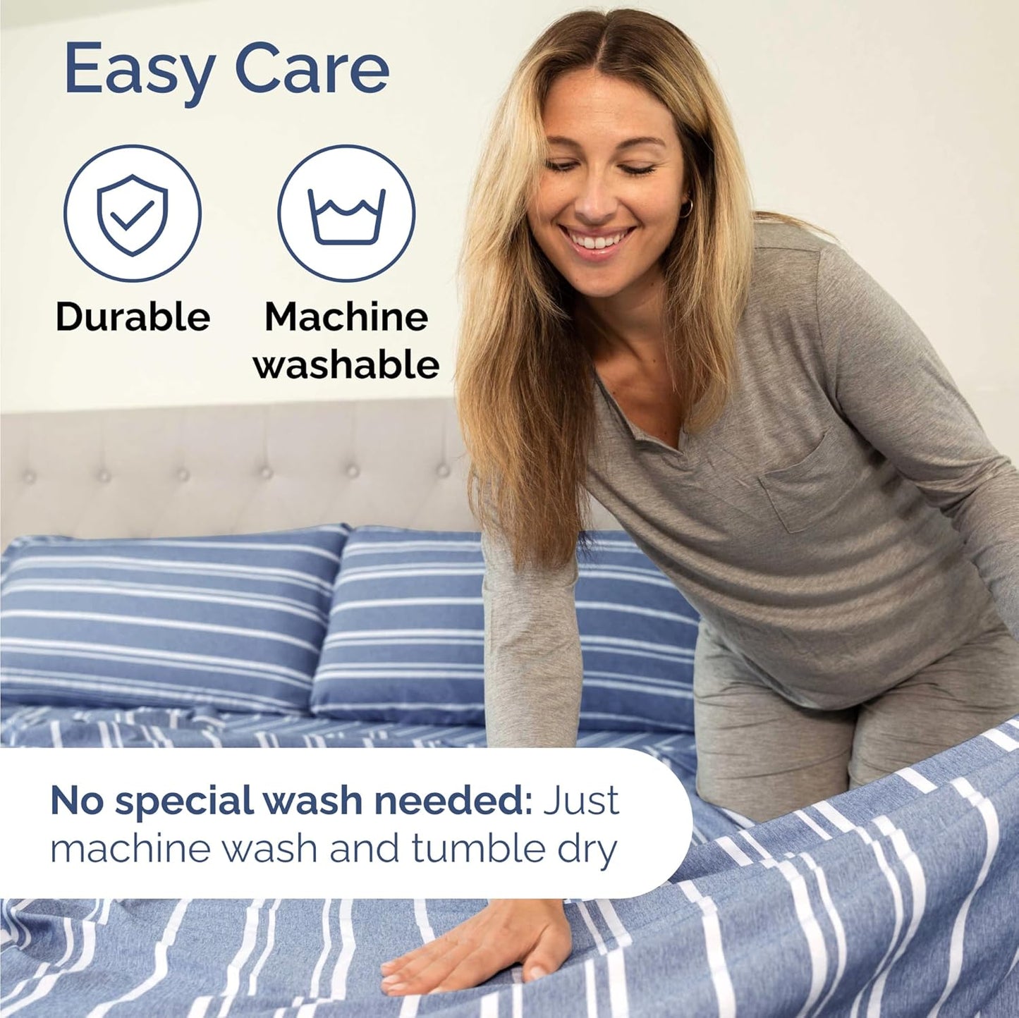Skiennix Twin Size Sheet Set - Comfy, Breathable & Cooling Bed Sheets - Luxury Blue Stripes, Deep Pockets, Soft & Wrinkle-Free