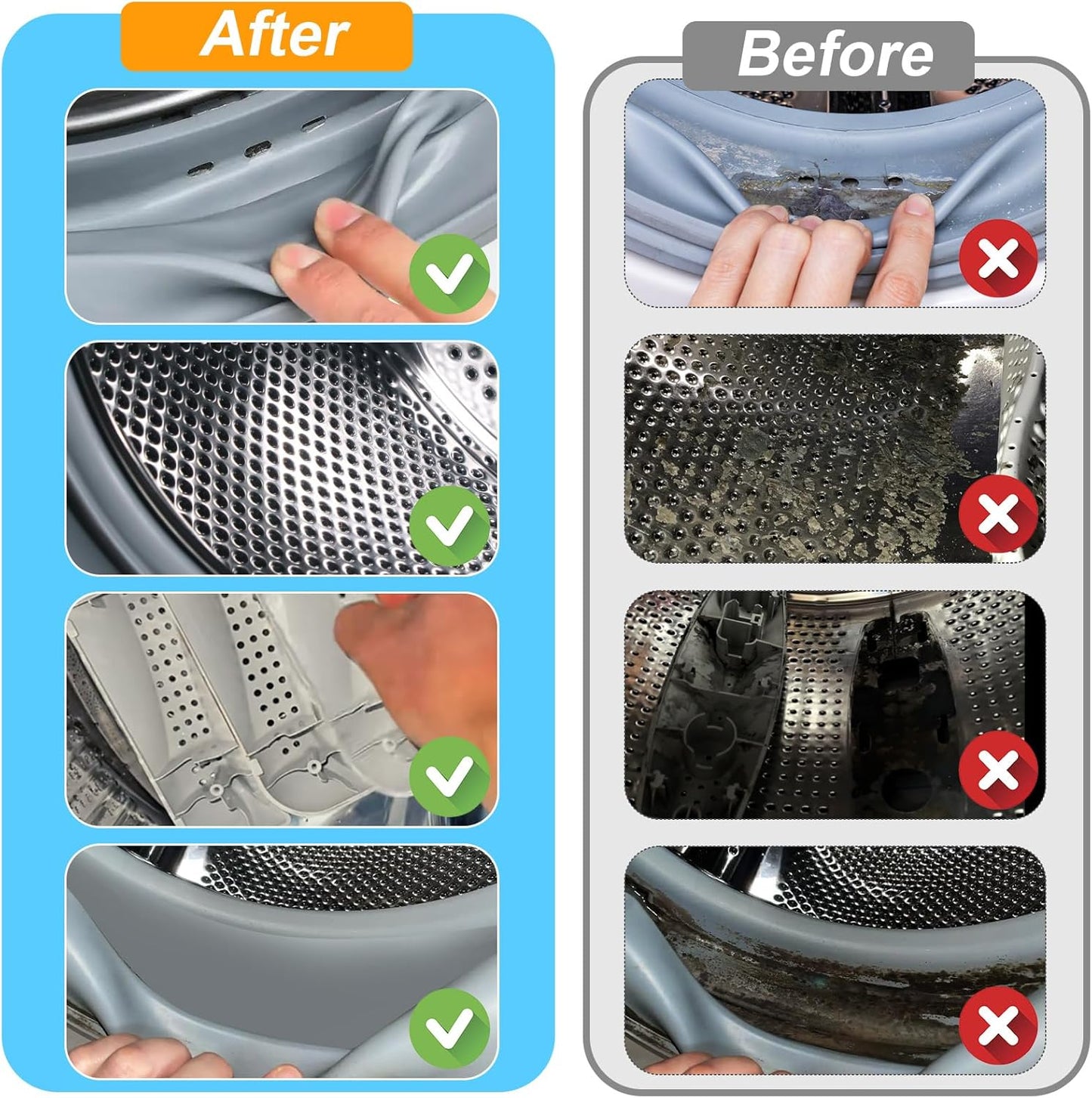 Palksky Washing Machine Cleaning Brush Set - 1 Drum Slot Cleaner & 5 Crevice Brushes for Front Load Washers