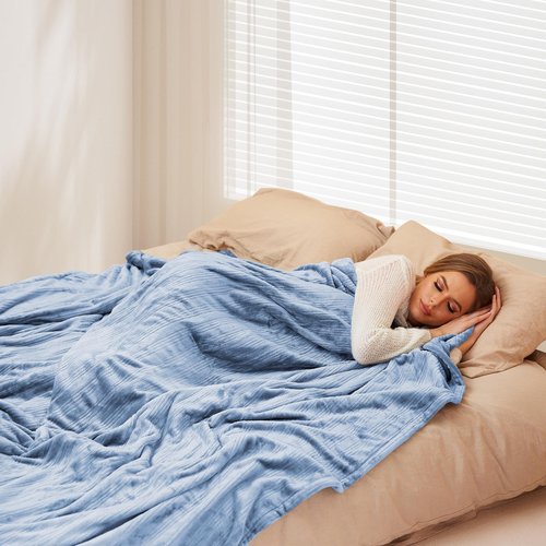 Electric Heated Blanket 84"x90" Queen Size Soft Flannel Heated Blanket, 4 Heating Levels & 10 Hours Auto-Off with Dual-Zone Control - Sky Blue