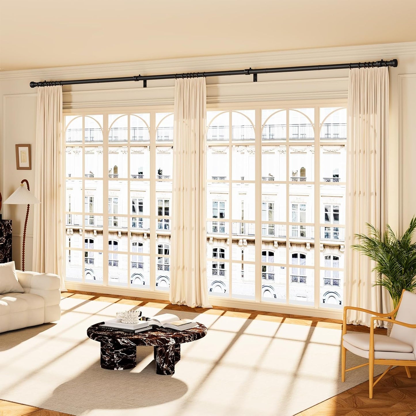 YaFex Curtain Rods - Heavy Duty 1 Inch Adjustable Window Treatment Rods | 32-170 Inch, Black, Modern Design