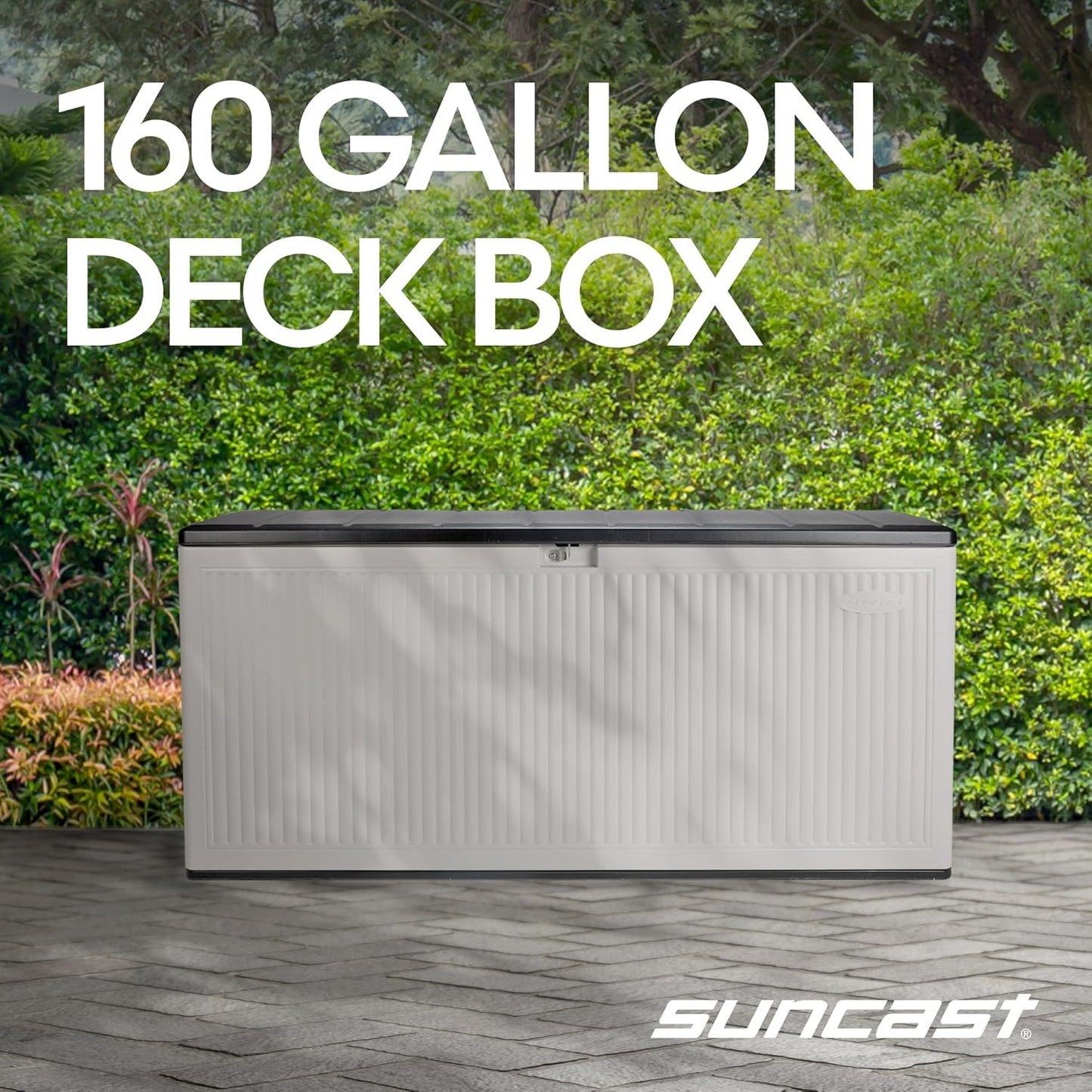 Suncast 160-Gal. Resin Outdoor Patio Deck Box - Extra-Large Storage with Pad-Lockable Lid | Iron Ore/French Gray