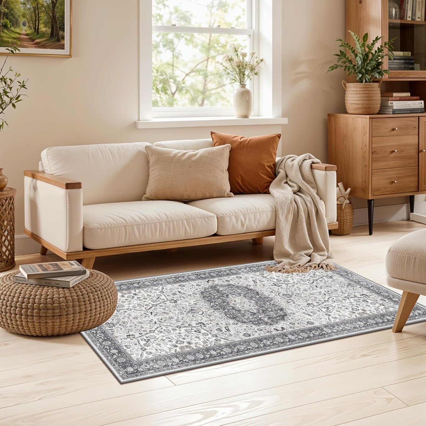 Skiennix Washable Kitchen Sink Rug - Non-Slip Soft Stain Resistant Mat | 2x4 Grey Boho Decor