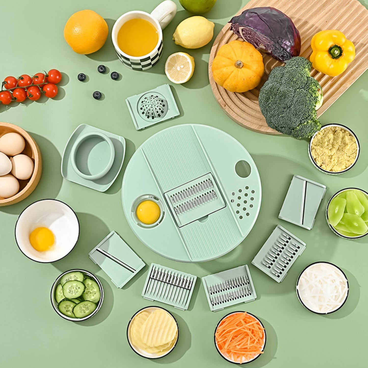 Multi-Use Large Salad Spinner,Mandoline Vegetable Fruits Wash Bowl with 5 Blade Slicer with Dicer,Pasta Fries Spin Dryer,Egg Yolk66