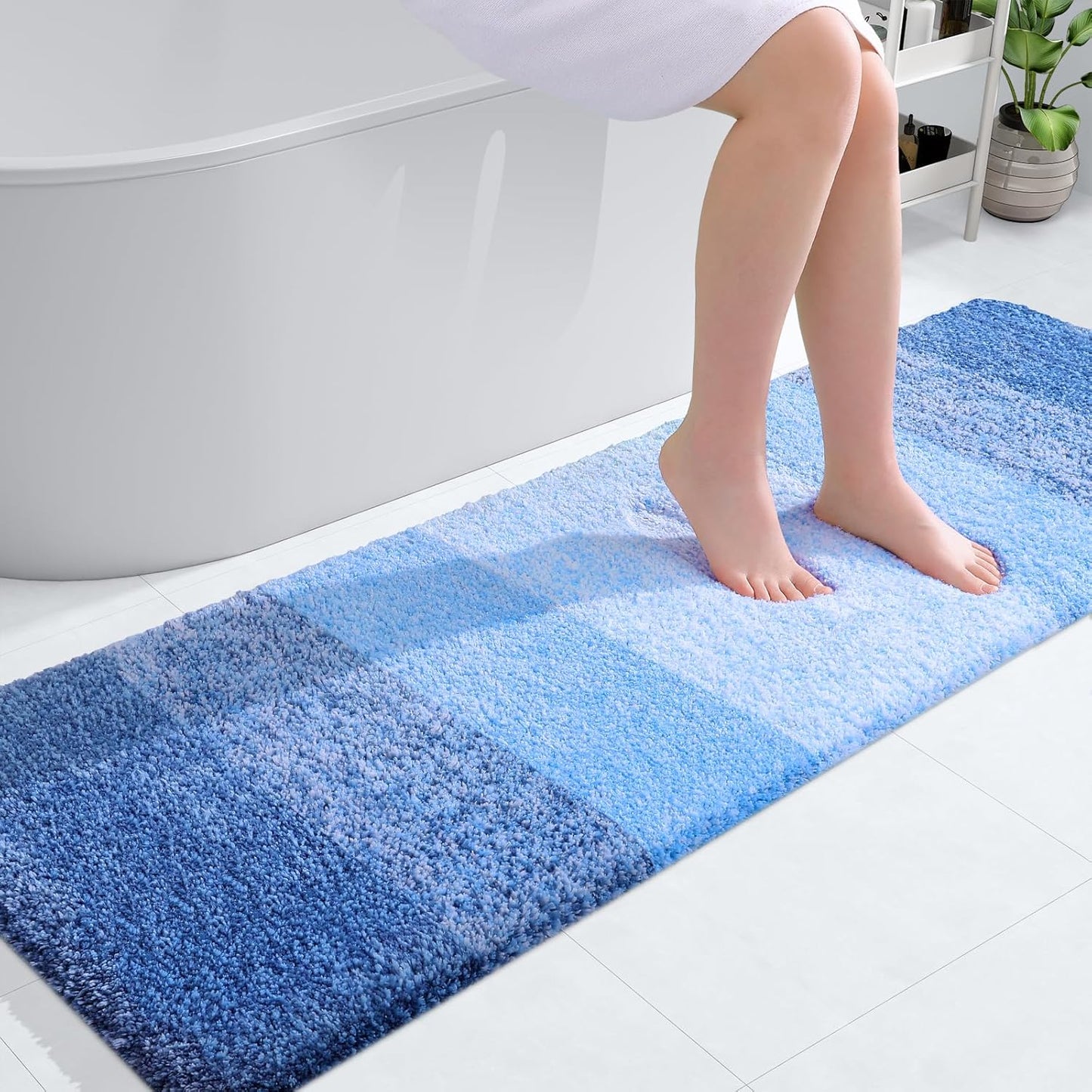 OLANLY Bathroom Runner Rug - Extra Soft Microfiber Mat with Rubber Backing | Quick Dry, 59x20, Light Royal Blue