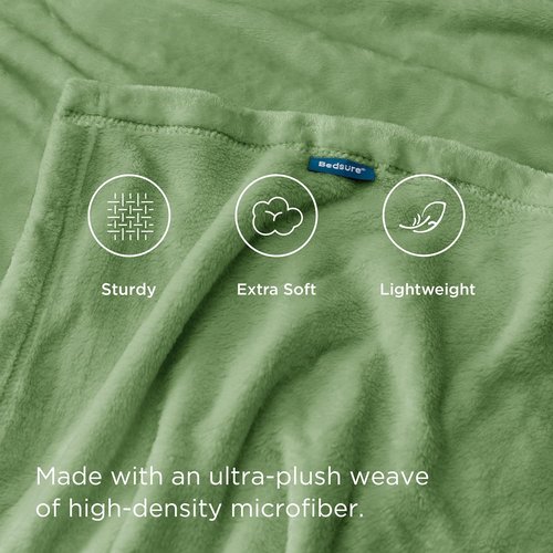 Bedsure GentleSoft Fleece Blanket - Plush Cozy Twin Size Green 300GSM for Bed, Sofa, Travel | 60x80 Inches
