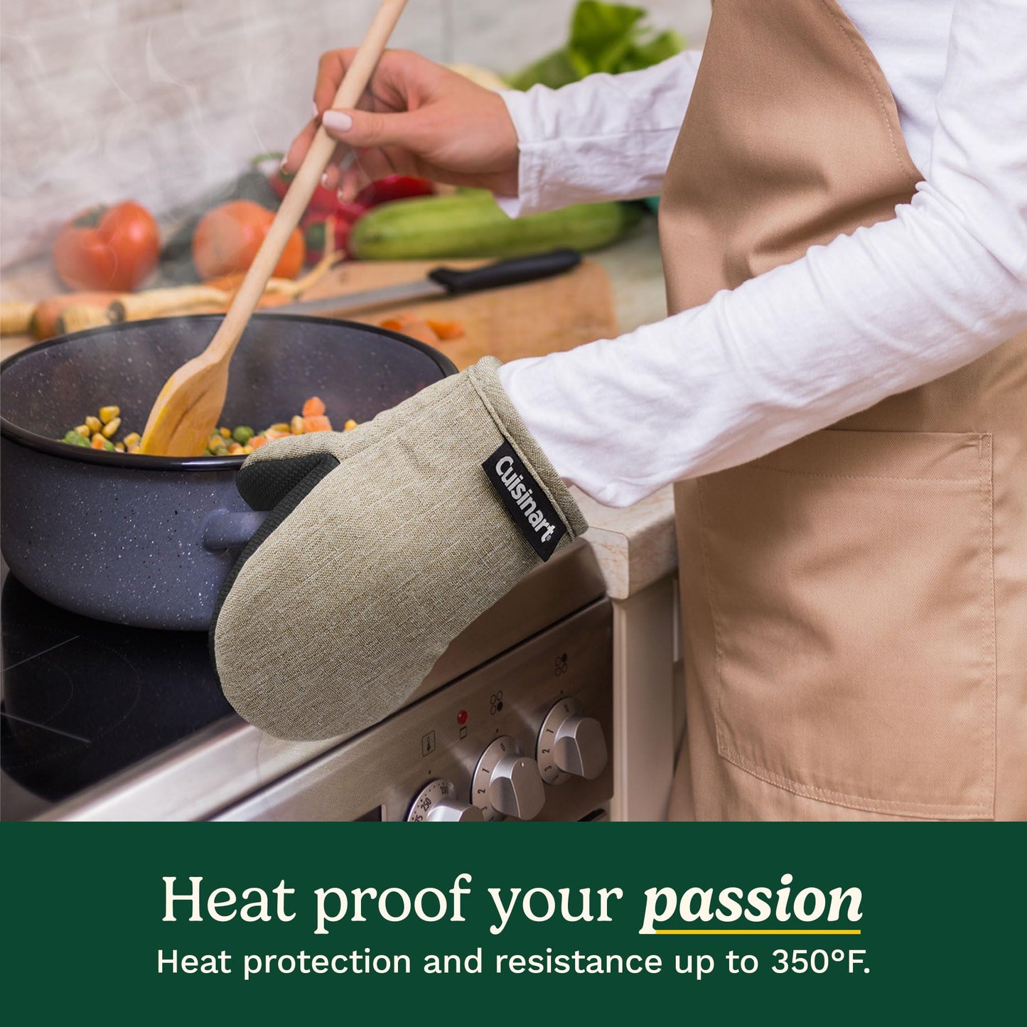 Cuisinart Mini Oven Mitts – 5.5” x 7” Heat-Resistant Kitchen Mitts for Oven with Non-Slip Neoprene Palm, Cotton Filling, and Fabric Loop – Durable Oven Mitt Set for Cooking & Baking (Chambray)