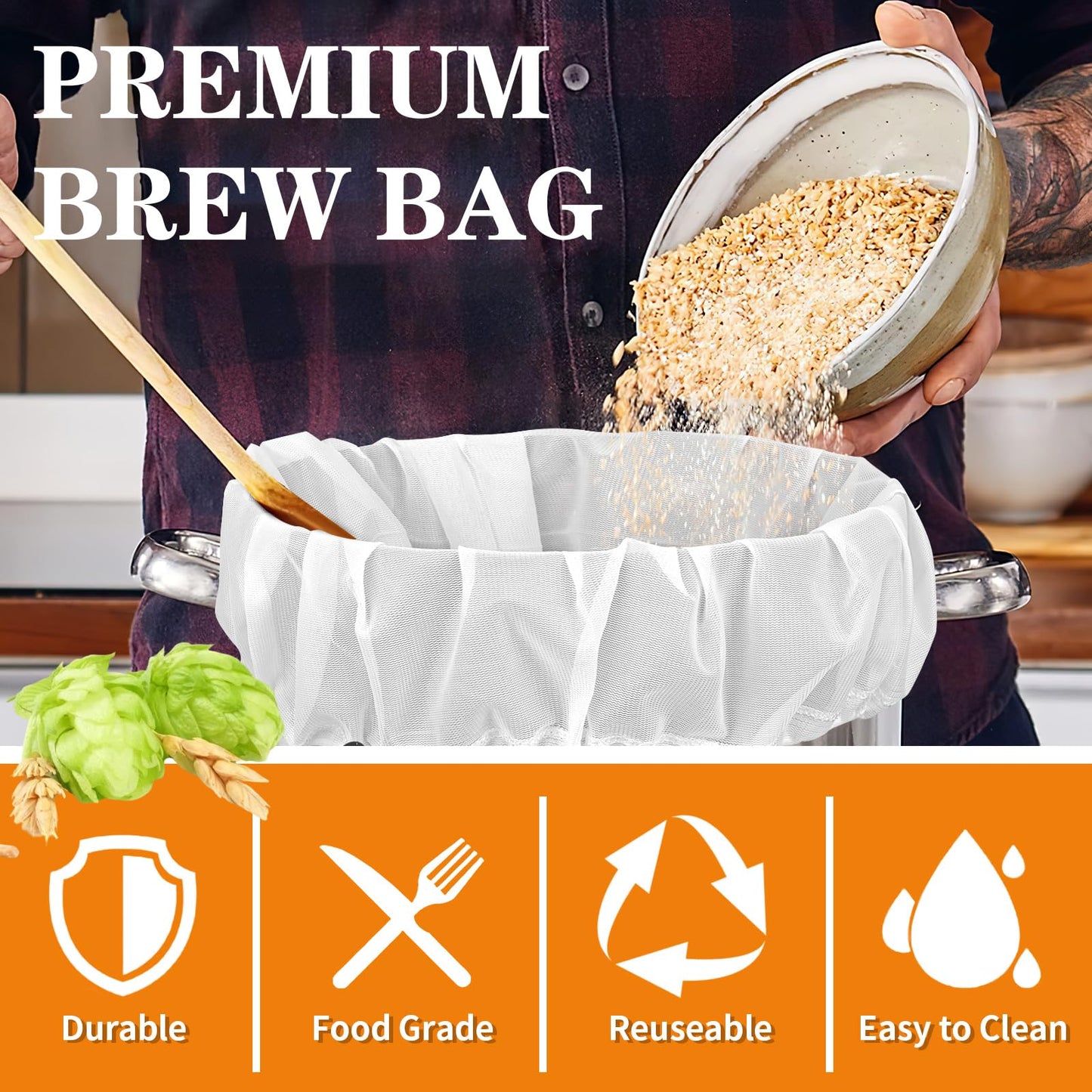 Brew Bags, 2 Pack Extra Large Reusable Straining Bag, 26"x22", 250 Micron Fine Mesh Strainer Bag with Adjustable Drawstring for Home Brewing Hops Grains Fruit Wine Beer Making Brew in a Bag Supplies