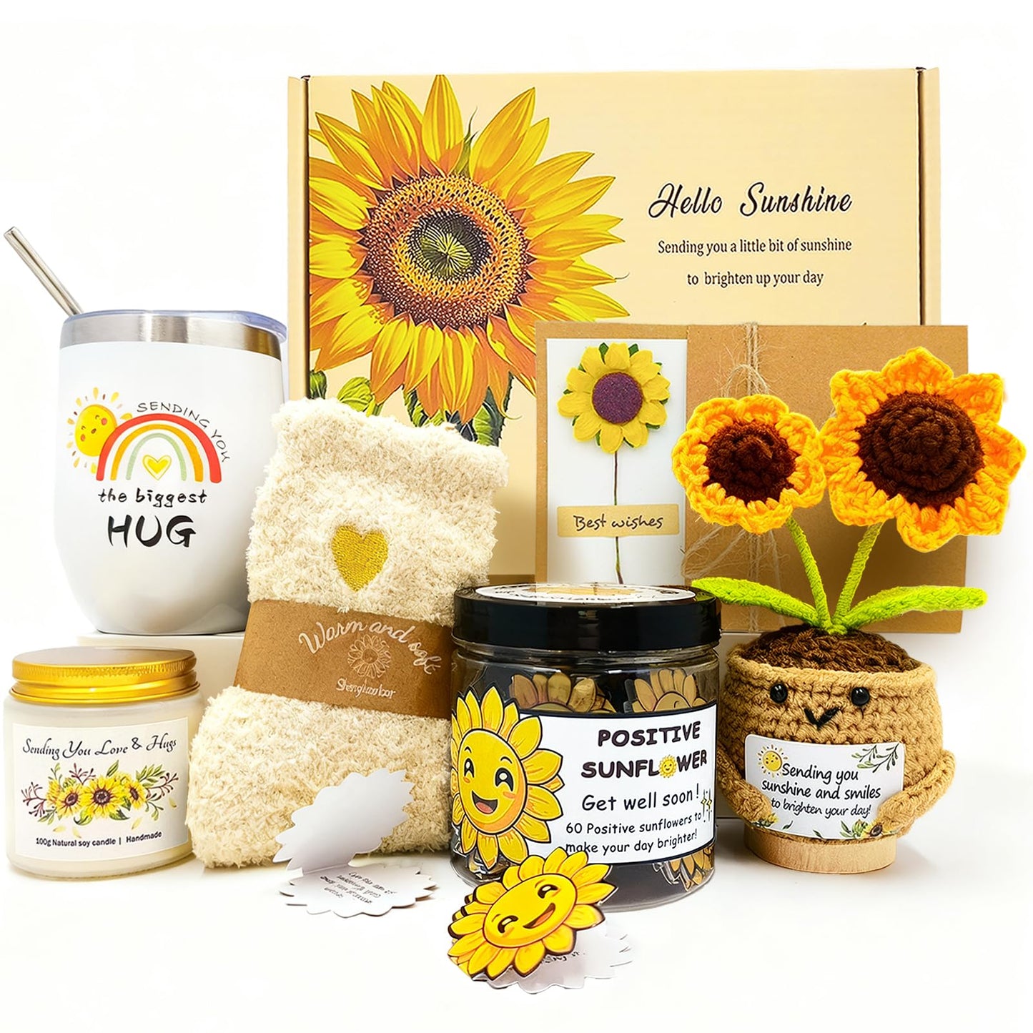 Get Well Soon Gift Baskets for Women,Unique Sunshine Box Care Package,Inspirational Sunflower Mothers Day Gift,Healing Recovery Gifts for Mom, Sister,Wife, Daughter, Best Friend