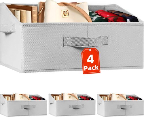 Criusia Closet Organizer Bins - Large Collapsible Fabric Storage Baskets with Handles | 4-Pack for Home Organization