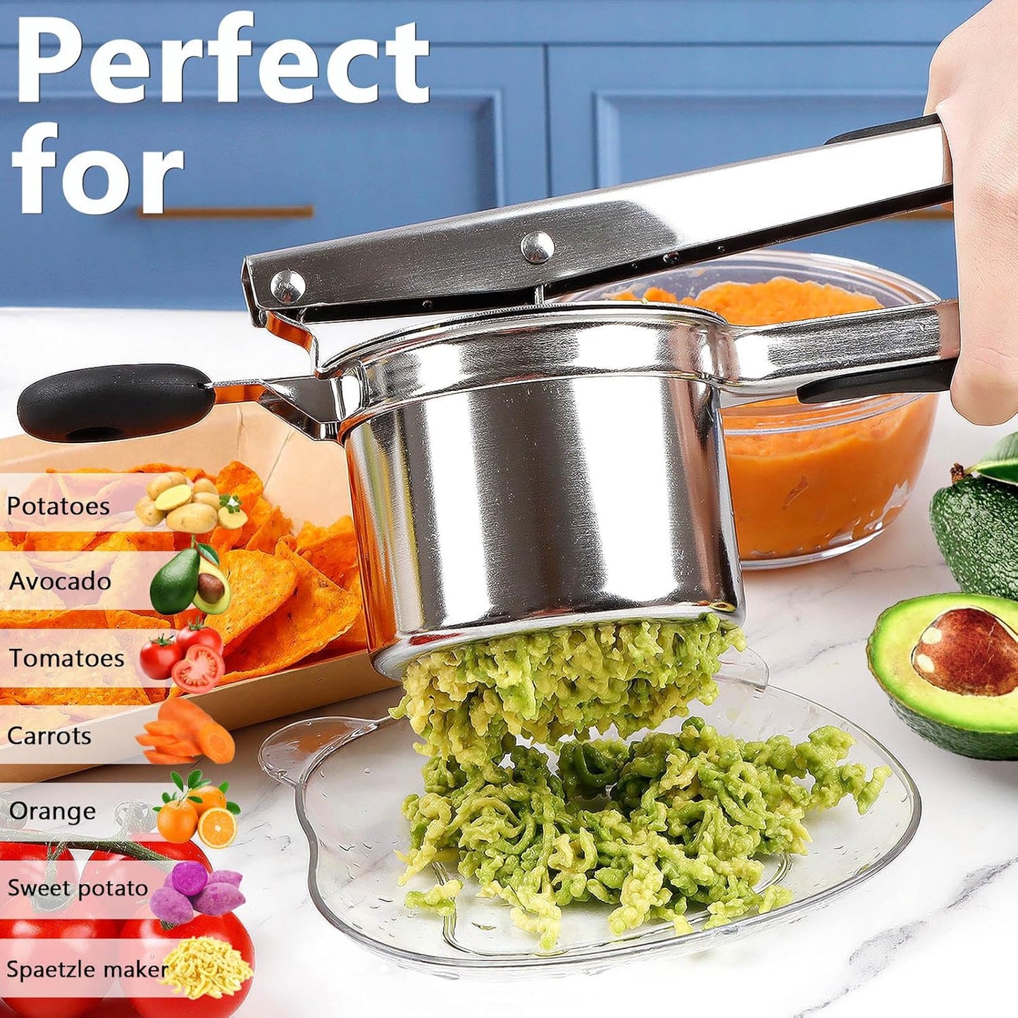 KAYCROWN Potato Ricer - Heavy Duty Stainless Steel Masher With 4 Discs for Perfect Mashed Potatoes
