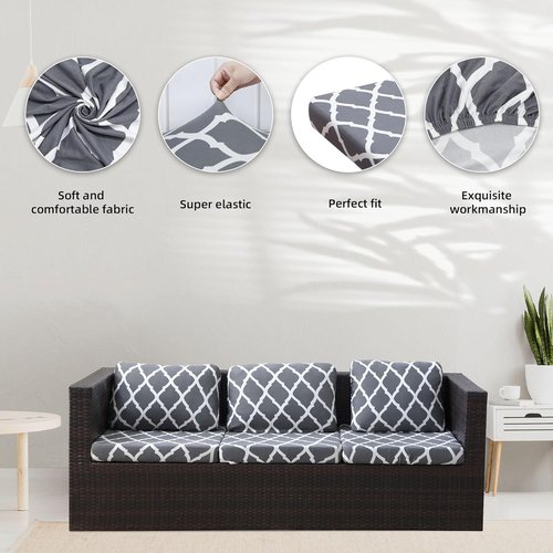 BTC02 Gray Patio Cushion Covers - 8Pcs Washable Outdoor Couch Slipcovers for Furniture Protection