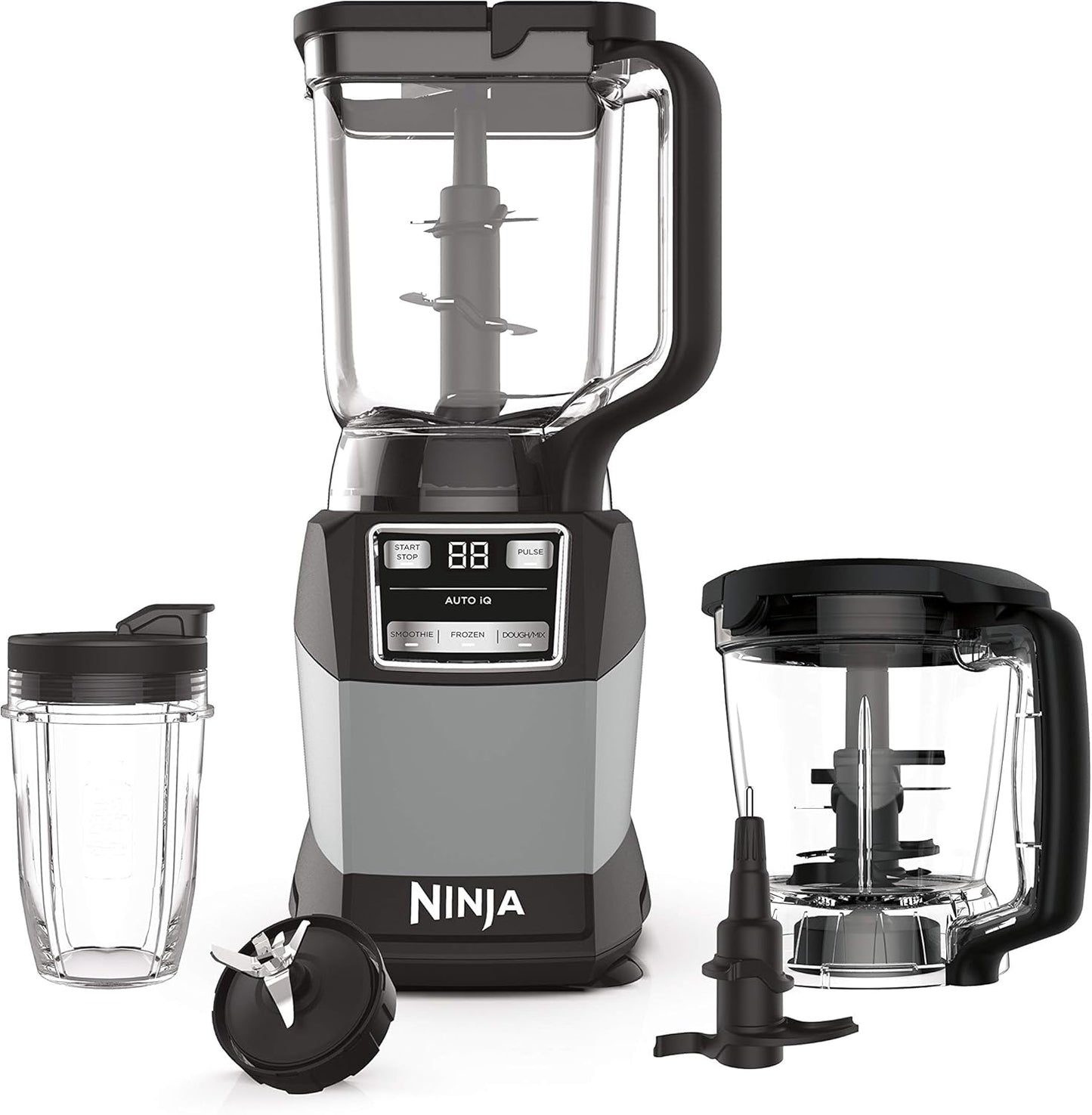 Ninja Blender - Compact Kitchen System with 1200W Power | 3 Functions for Smoothies, Dough & Frozen Drinks | 72-oz. Pitcher, 40-oz. Bowl & 18-oz. Cup in Grey