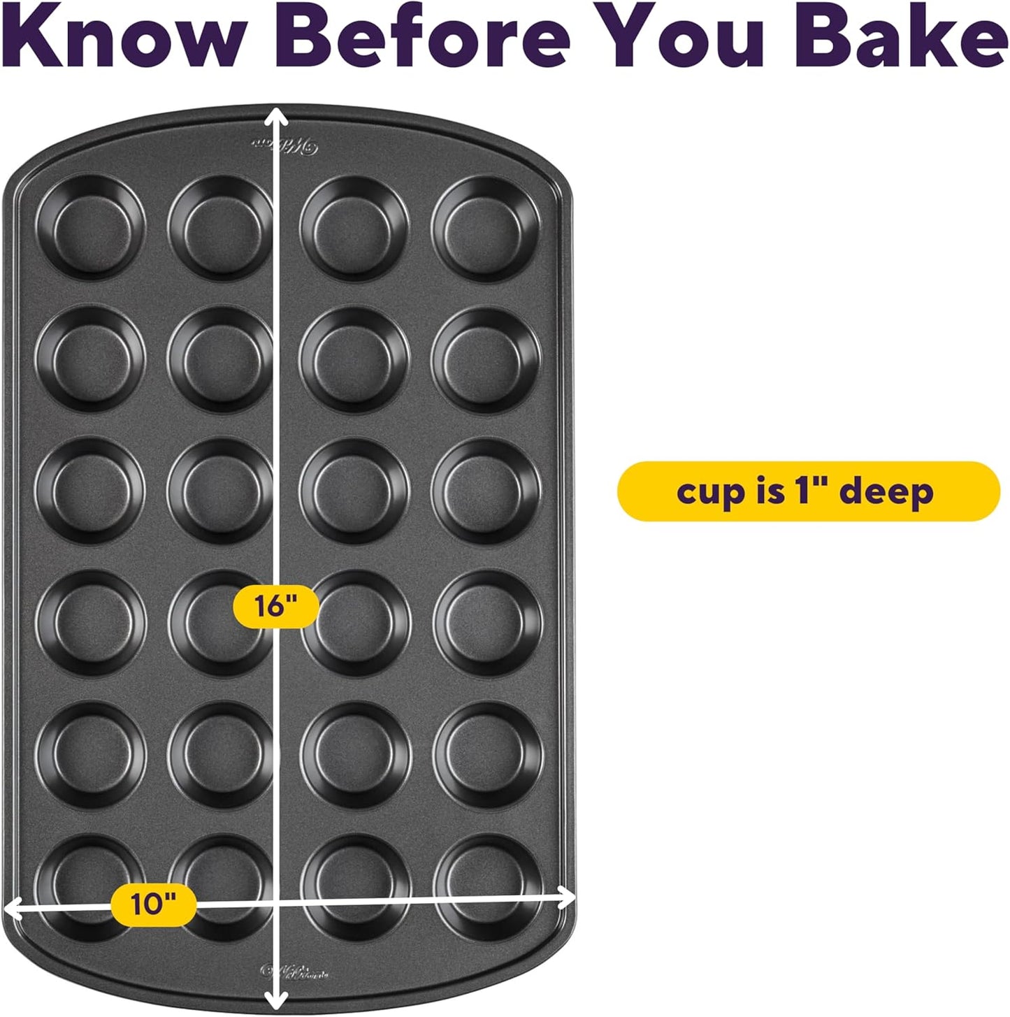 Wilton Gold Non-Stick Mini Muffin Pan - Perfect for Cupcakes & Muffins - PFAS-Free, Scratch Resistant - 16 x 10 Inch, 24 Cups