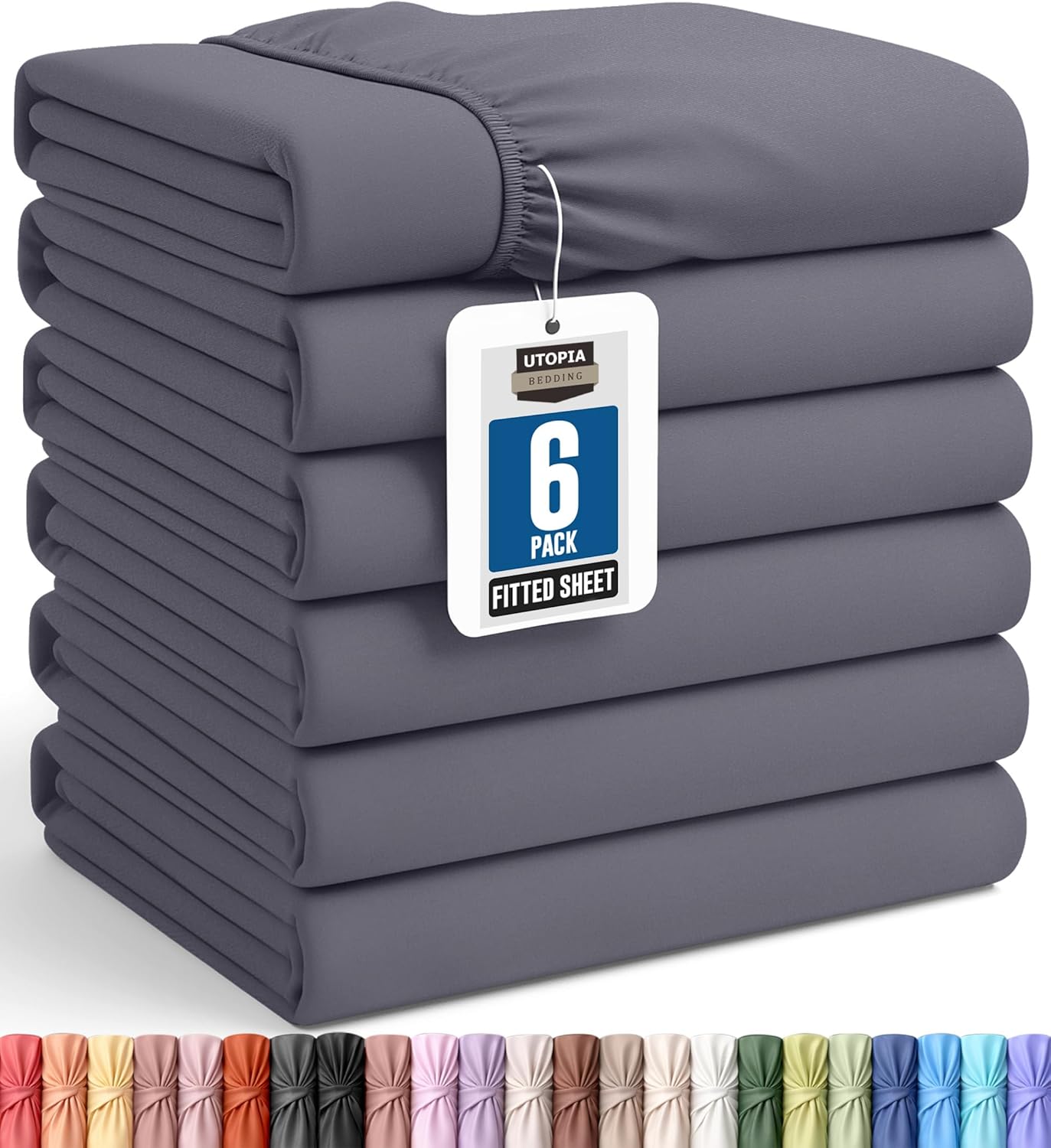 Utopia Bedding Queen Fitted Sheets - Soft Brushed Microfiber - Deep Pockets - Bulk Pack of 6 (Grey)