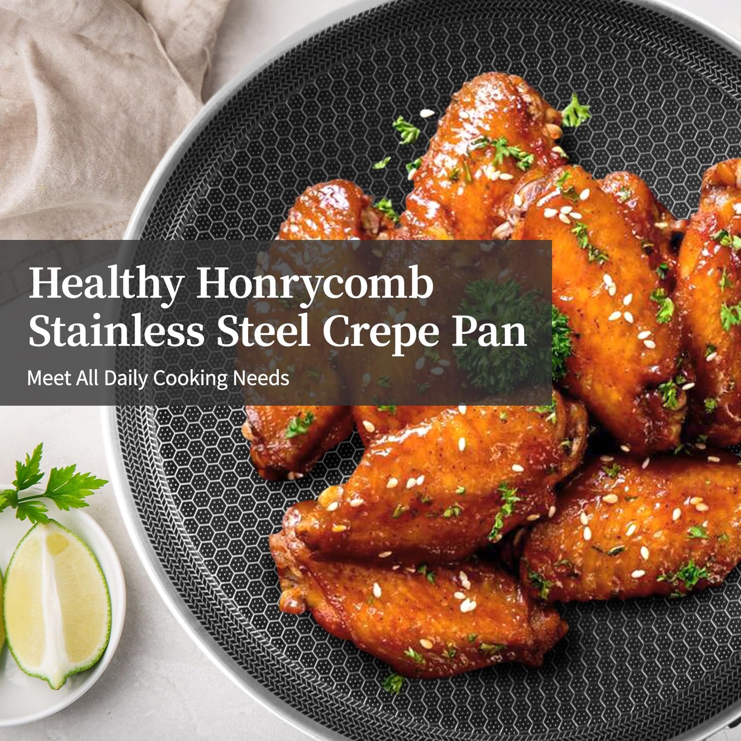 Innerwell Stainless Steel Crepe Pan - 11inch Nonstick Crepe Pan, Stainless Steel Honeycomb Coating Pancake Pan, Non Stick Flat Skillet Tawa Dosa Tortilla Griddle Pan, Induction Compatible, PFOA Free