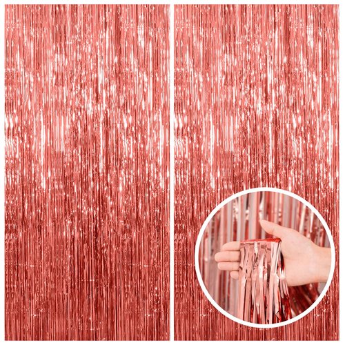 2 Pack Rose Gold Fringe Curtain Backdrop Birthday Bachelorette Party Decorations Metallic Tinsel Streamers Foil Backdrop Christmas Graduation Wedding New Year Party Decorations
