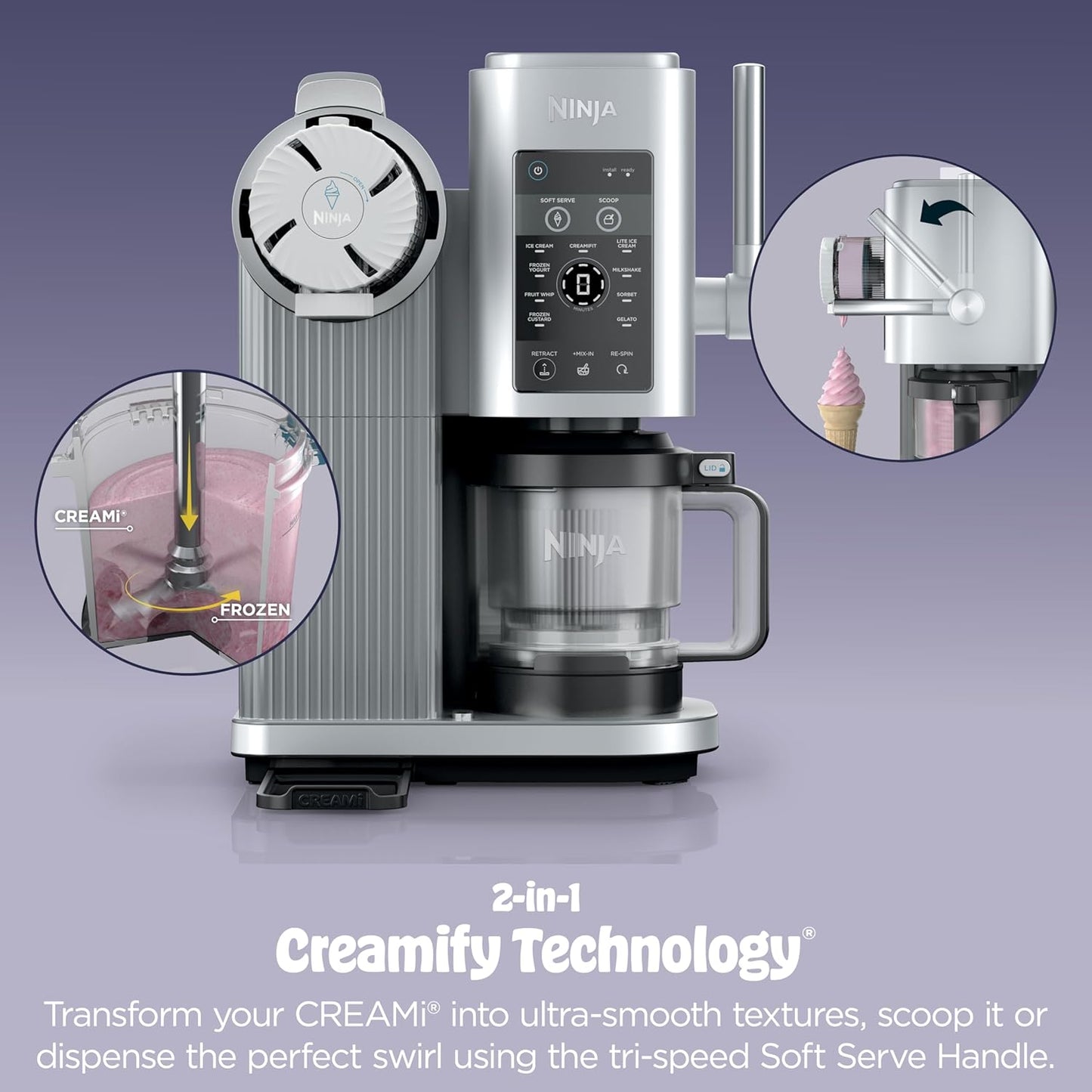 Ninja CREAMi Ice Cream Maker - 13-in-1 Soft Serve & Sorbet Machine with 2 Pints & Handle