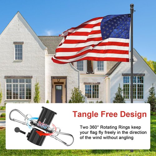 Heavy Duty Ground Flag Pole Kit - 8.5FT Tangle-Free Inground Flagpole with Windproof Prong - Black