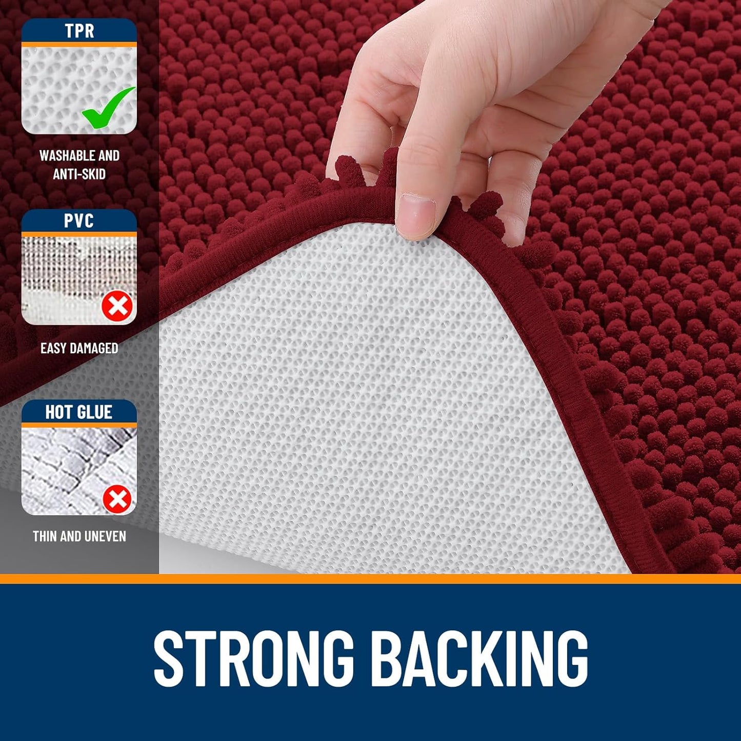 OLANLY Large Bathroom Rugs - Extra Soft Chenille Bath Mats | Quick Dry, Machine Washable, 40x32, Red