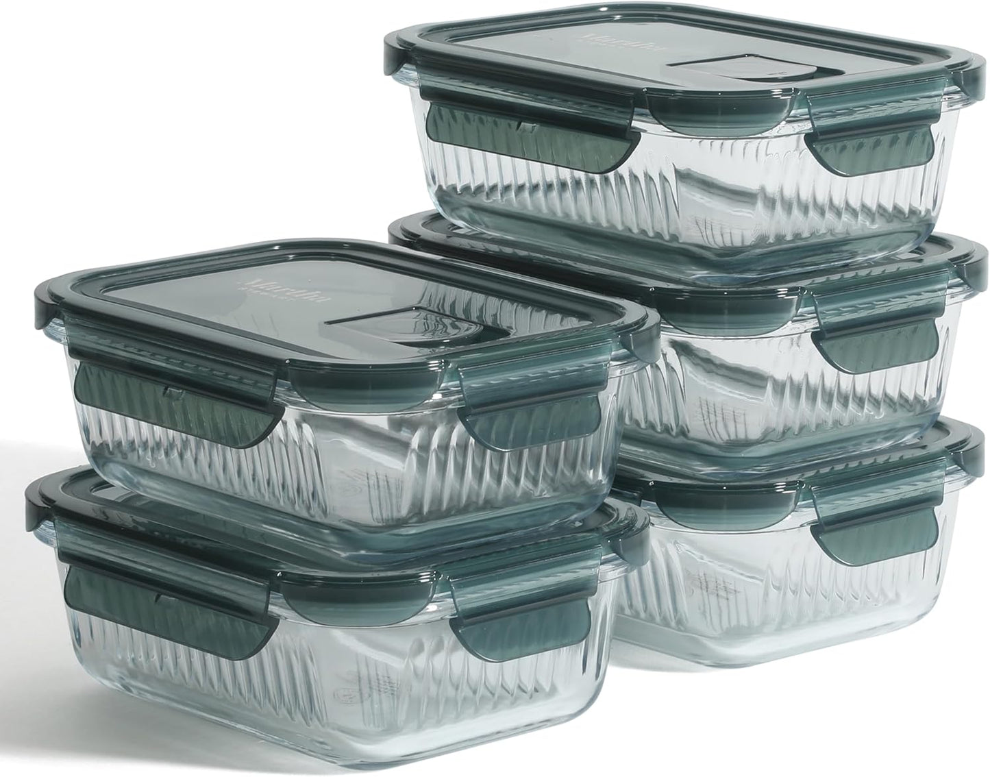 Martha Stewart Shadowbrook 5-Piece Borosilicate Glass Storage Container Set - Airtight Lids, 21.6 oz, Microwave & Dishwasher Safe