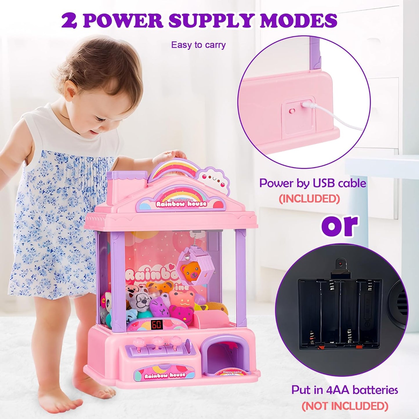 Skiennix Mini Claw Machine - Electric Arcade Game Toy with LED Lights & Adjustable Sound | Pink, Perfect for Kids Ages 4-13