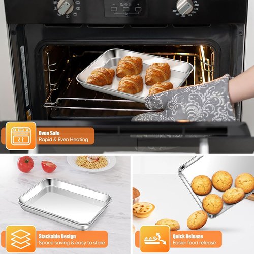 Homikit Baking Sheet Set - 9 x 7 Inches Stainless Steel Cookie Trays | Non-Stick, Rustproof & Dishwasher Safe