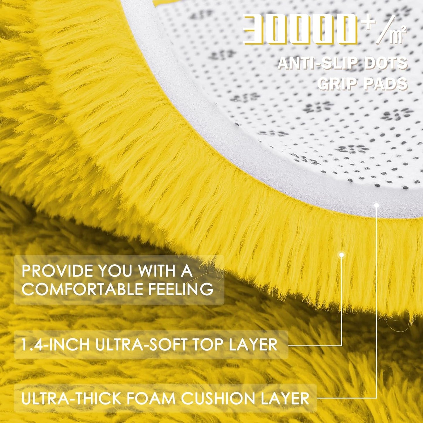 OLANLY Yellow Round Area Rug - Soft, Machine Washable 3 ft Shaggy Carpet for Bedroom & Living Room Decor
