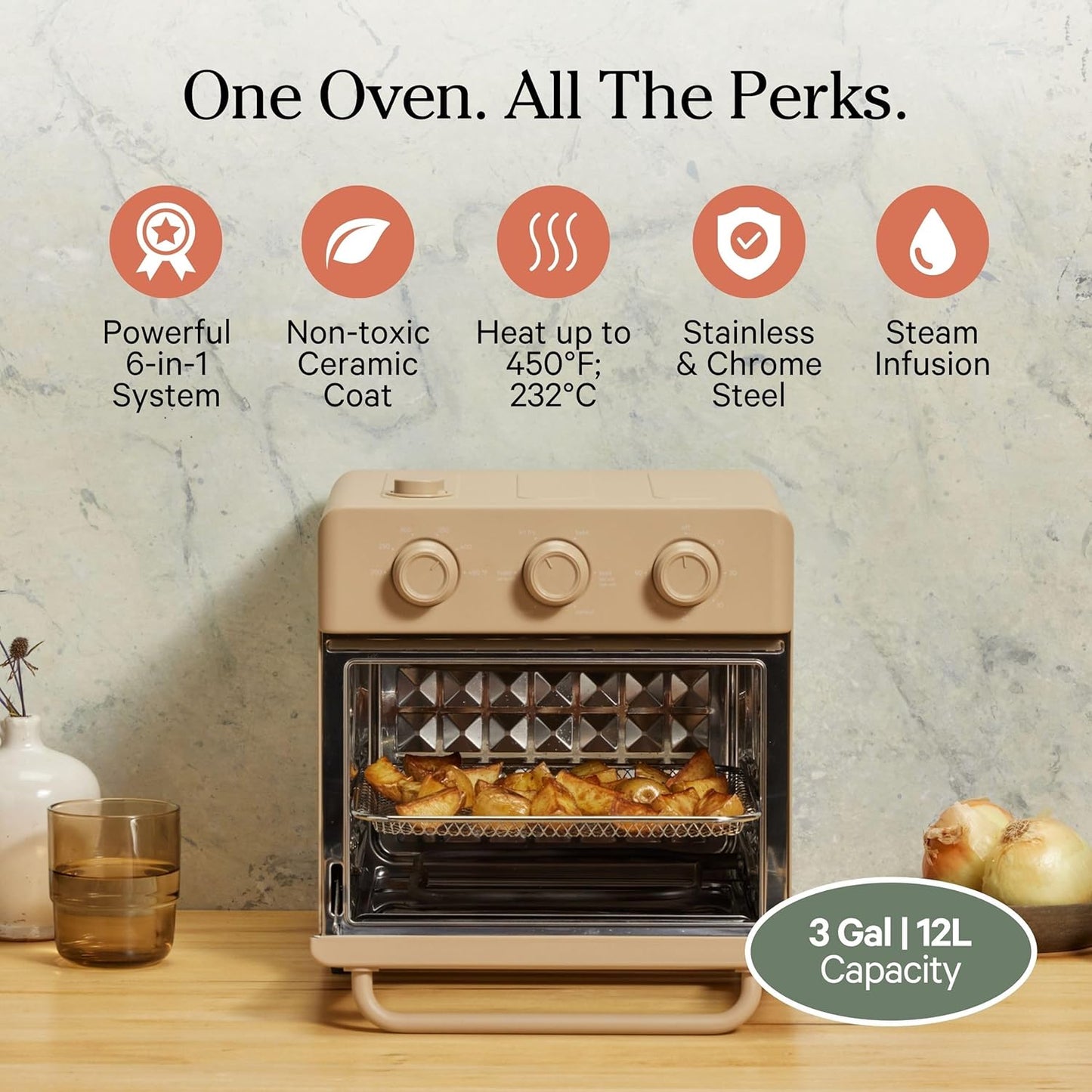 Our Place Wonder Oven - 6-in-1 Air Fryer & Toaster Oven with Steam Infusion | Nonstick Ceramic Bakeware Set (Round, Square & Muffin Pan) | PFAS-Free