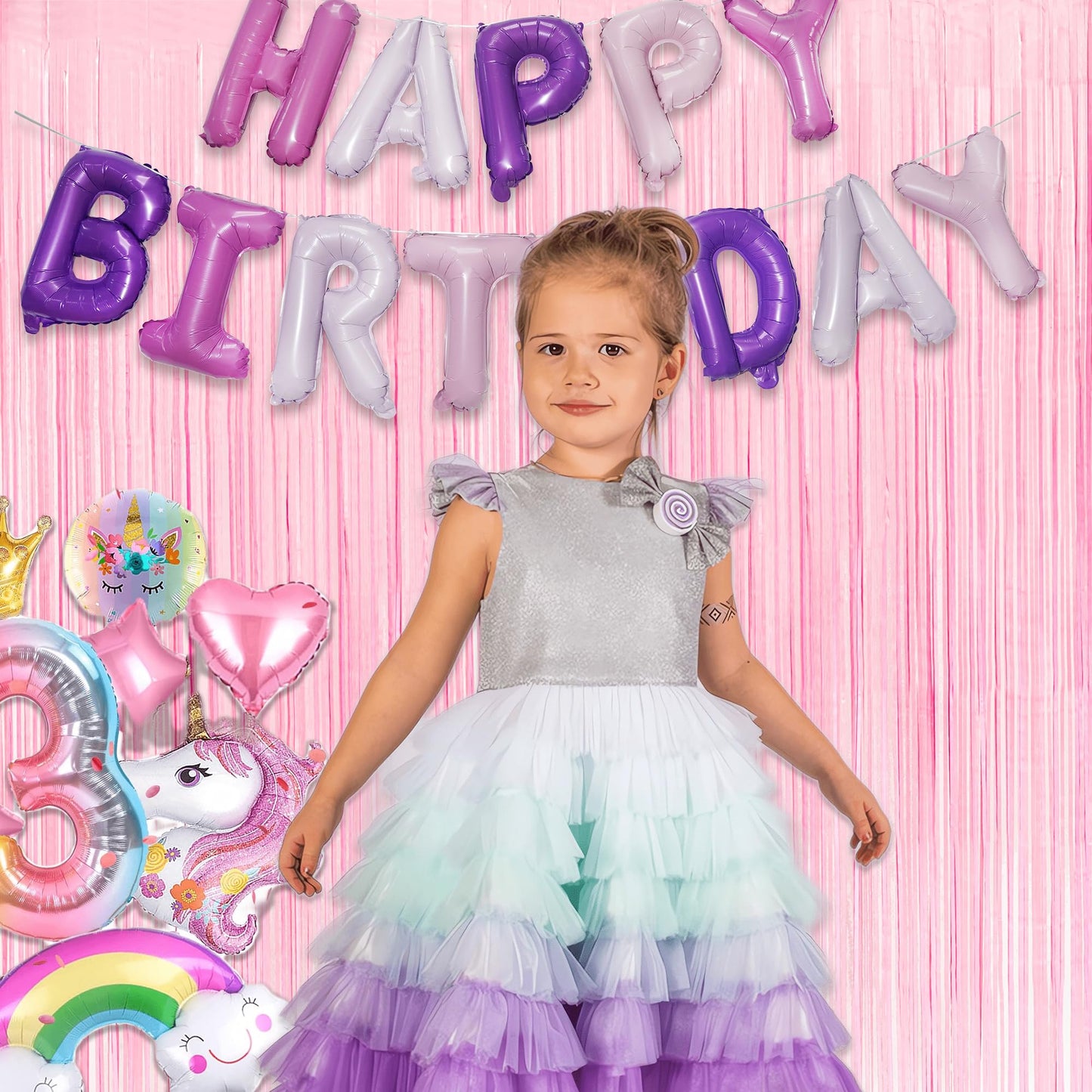 Pastel Pink Party Backdrop Decoration - GREATRIL Baby Pink Foil Fringe Streamers for Baby/Boo Day/Valentines/Cowgirl/Sweet/Cloud/Unicorn/Princess/Bow Themed - 3.2ft X 8.2ft - 2 Packs