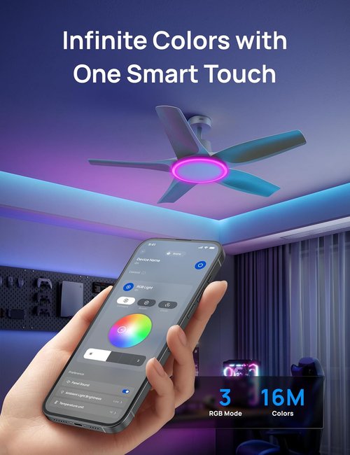 Dreo Smart Ceiling Fan - 52'' Low Profile Design with Dimmable RGB Lighting & Alexa Control | Quiet Operation