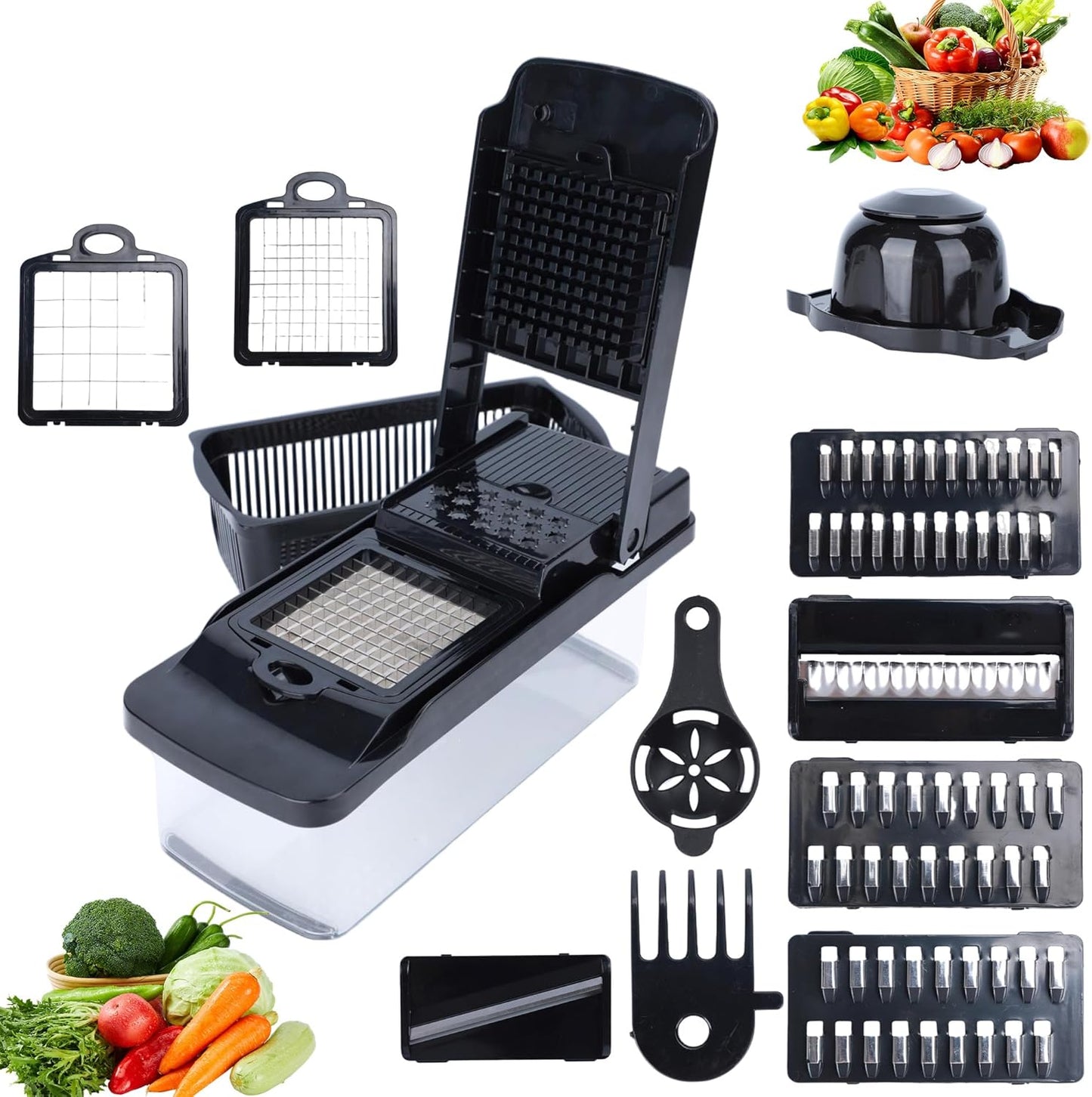 Skiennix Vegetable Chopper 14-in-1 - Multifunctional Stainless Steel Onion Dicer & Mandoline Slicer