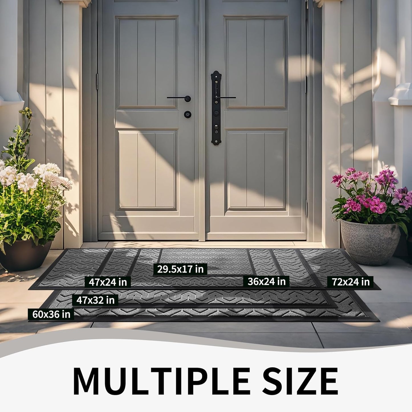 Yimobra Front Door Mat - Waterproof Heavy Duty Non-Slip Rubber | 29.5"x17" Grey Outdoor Entrance Mat
