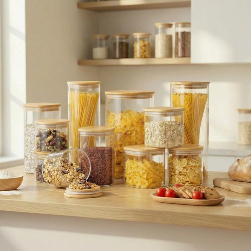 HomArtist Glass Food Storage Jars - Airtight Bamboo Lids | 53 FL OZ Set of 4 for Kitchen & Pantry