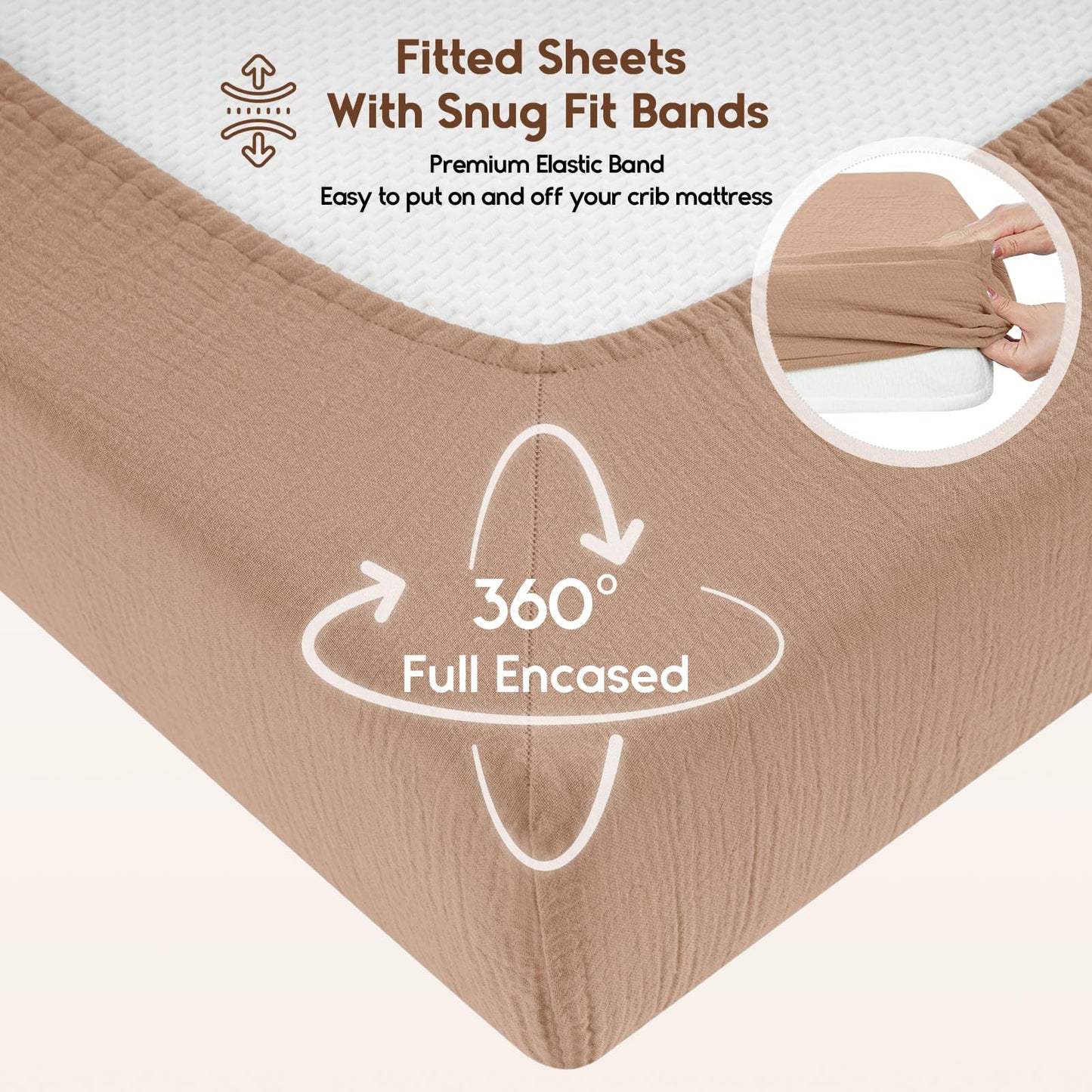 Yoofoss Muslin Crib Sheets for Boys Girls 100% Cotton Fitted Baby Crib Sheet 2 Pack Soft and Breathable for Standard Crib Mattress & Toddler Mattress 52"x28" Apricot&Green