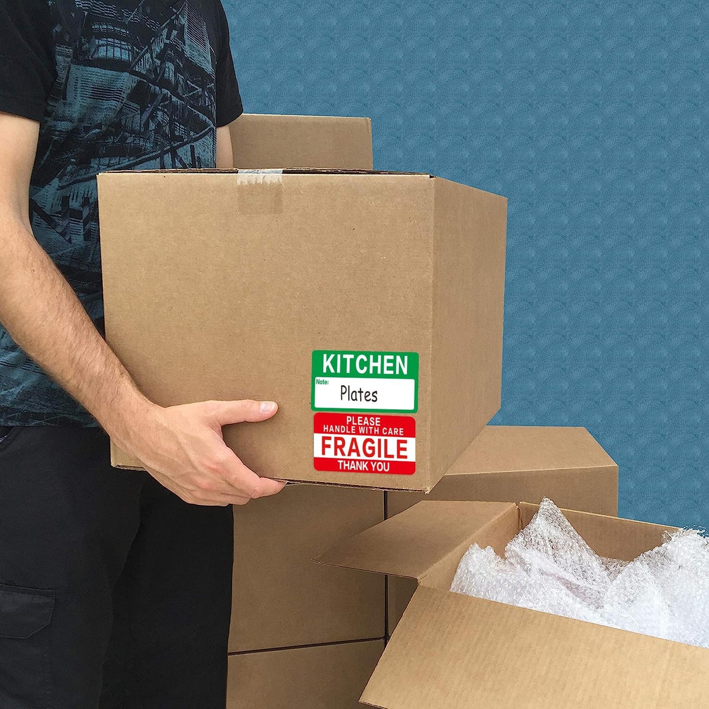 Large Home Moving Packing Box Labels - 300 Count | Color-Coded for 3-4 Bedroom House with Writable Notes
