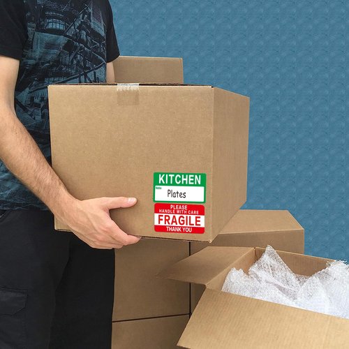 300 Count 3.5 x 2 Large Home Moving Packing Box Labels for 3-4 Bedroom House with Writable Notes Areas, 7 Color Coded Moving Labels for Boxes + Fragile Moving Stickers
