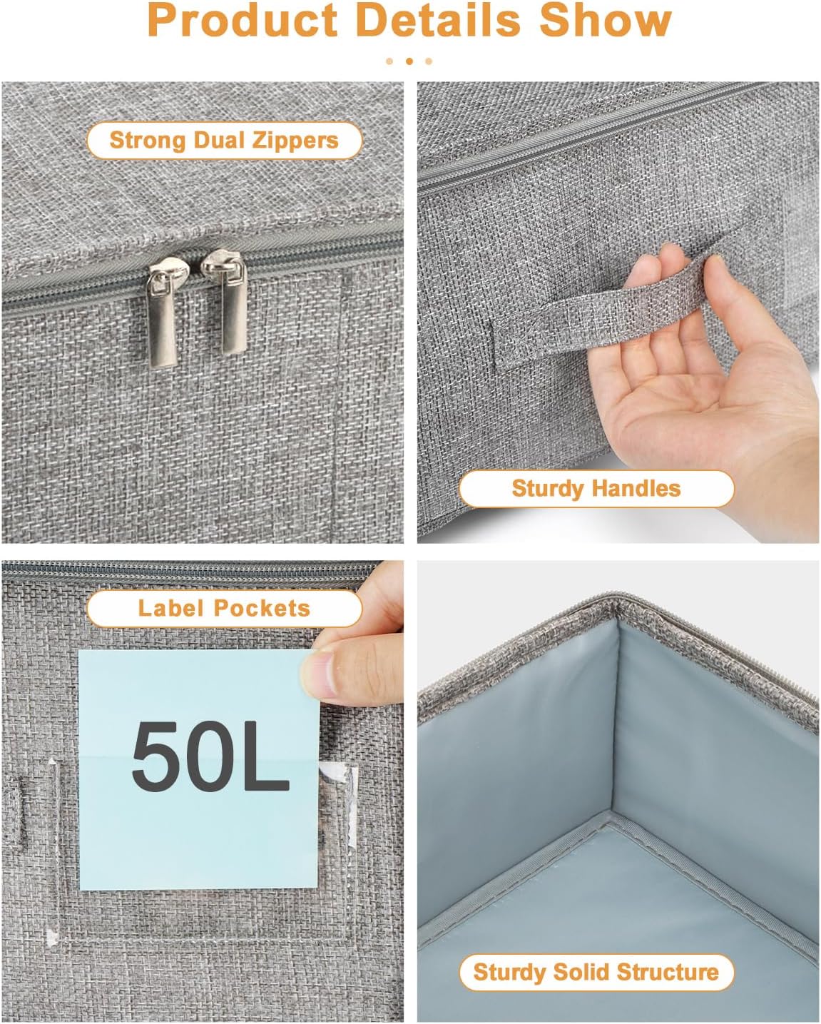 Under Bed Storage | Skiennix 2-Pack Foldable Storage Bags with Lids - Durable Clothes Organizer, Grey, 30x15x6.7 Inch