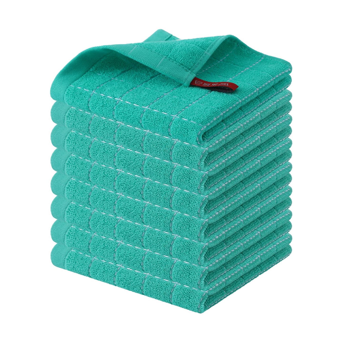 Homaxy 100% Cotton Terry Kitchen Dish Cloths, Ultra Soft and Absorbent Dish Towels for Kitchen, Suitable for Drying and Washing Dishes, 8 Pack, 12 x 12 Inches, Turquoise